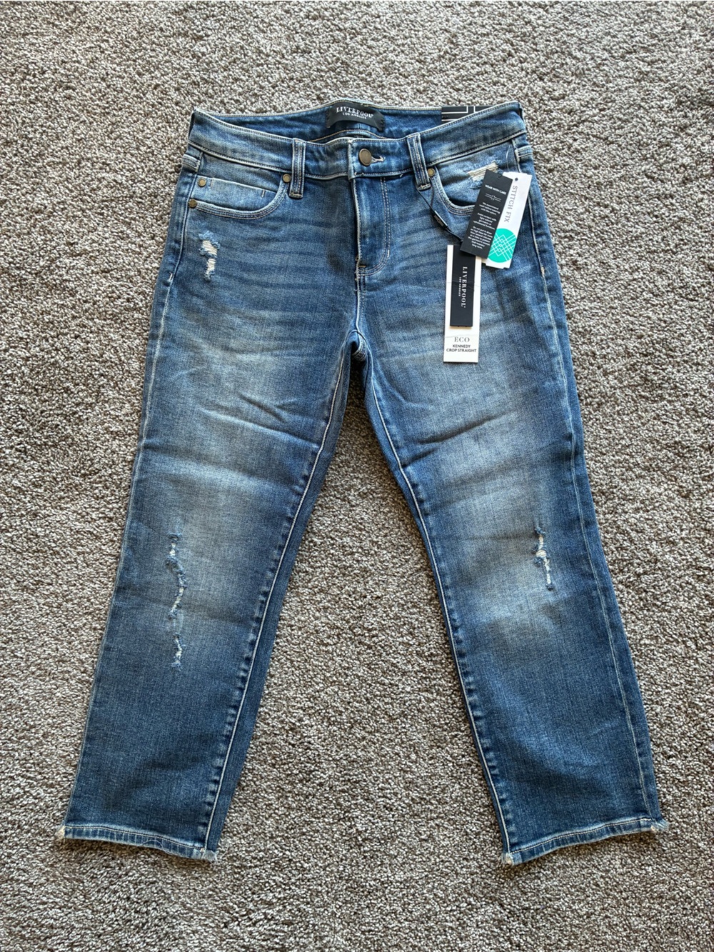 Liverpool Jeans Company Distressed Medium Blue Cropped Jeans
